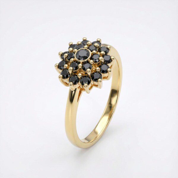 טבעת עדי מזהב 14 קראט ויהלומים שחורים