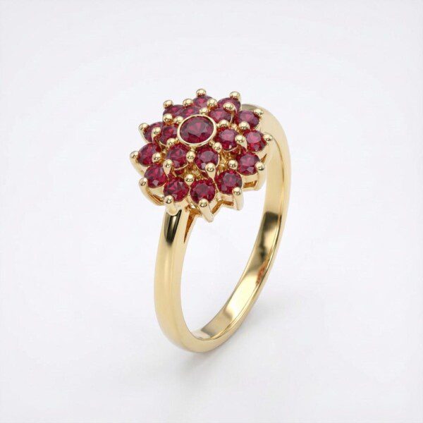 טבעת עדי מזהב 14 קראט ואבני רובי