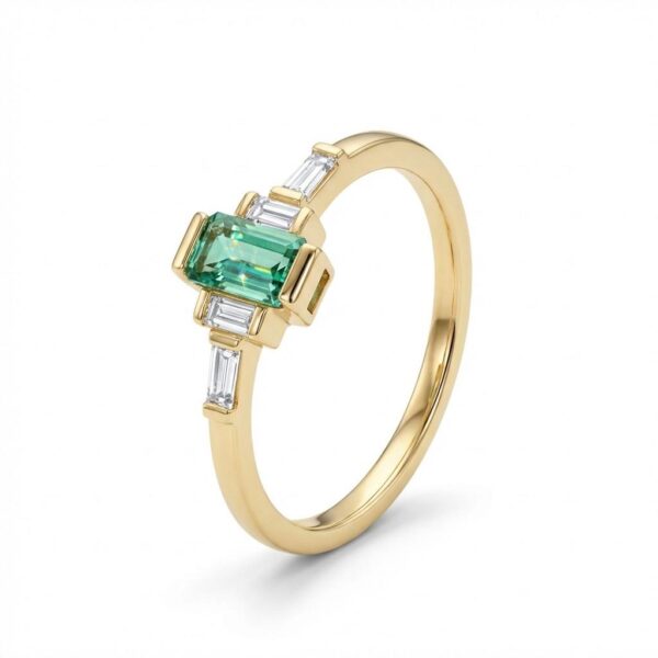 טבעת שחר מזהב 14 קראט אמרלד ויהלומים