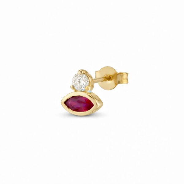 Lir earrings in 14-karat gold set with ruby stones and diamond